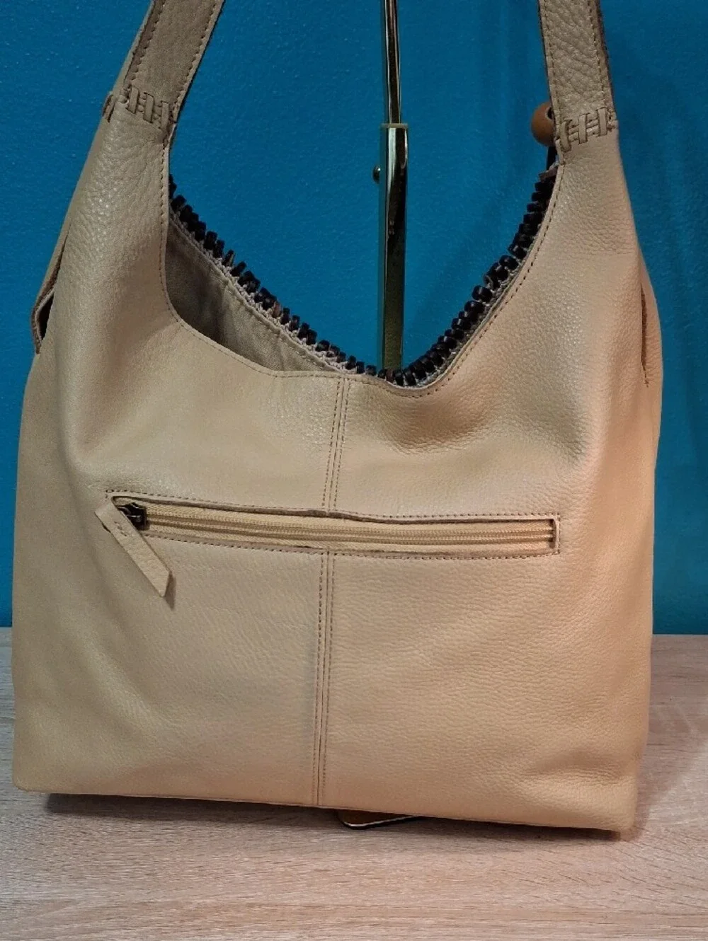 The Sak HUNTLEY Leather Hobo with Tassel Accent in Color Natural - Picture 5 of 13